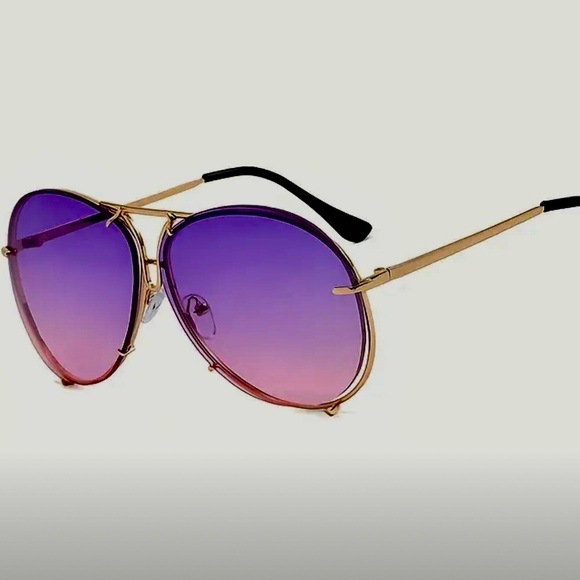 Callie Lives Miz Le Porsche Colorful Lens Gold Aviator Sunglasses Purple Pink - Picture 4 of 7